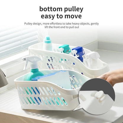 Kitchen Storage Basket – Rolling Under Sink Organizer, White