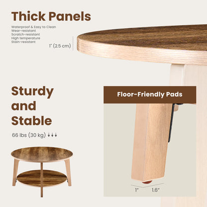 32-Inch Round Coffee Table – 2-Tier Wood Center Table with Storage
