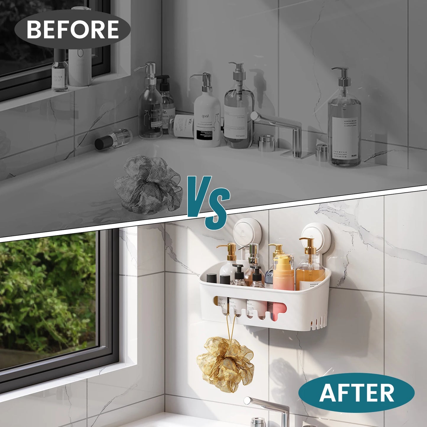 Corner Shower Shelf – No-Drill Suction Cup Bathroom Storage Basket