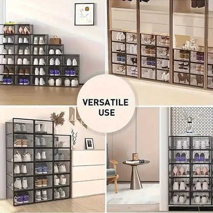 12-Pack Stackable Shoe Storage Boxes – Transparent Plastic