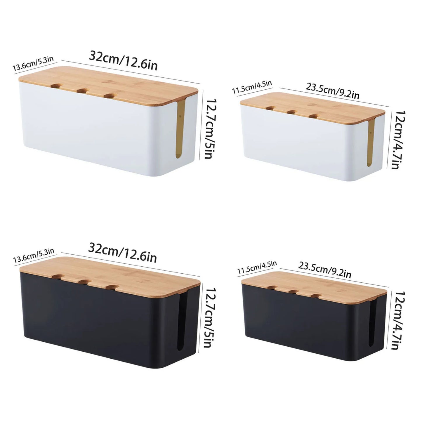 Cable Management Box – Wooden Style Cord Organizer for Desk