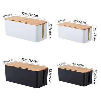 Cable Management Box – Wooden Style Cord Organizer for Desk