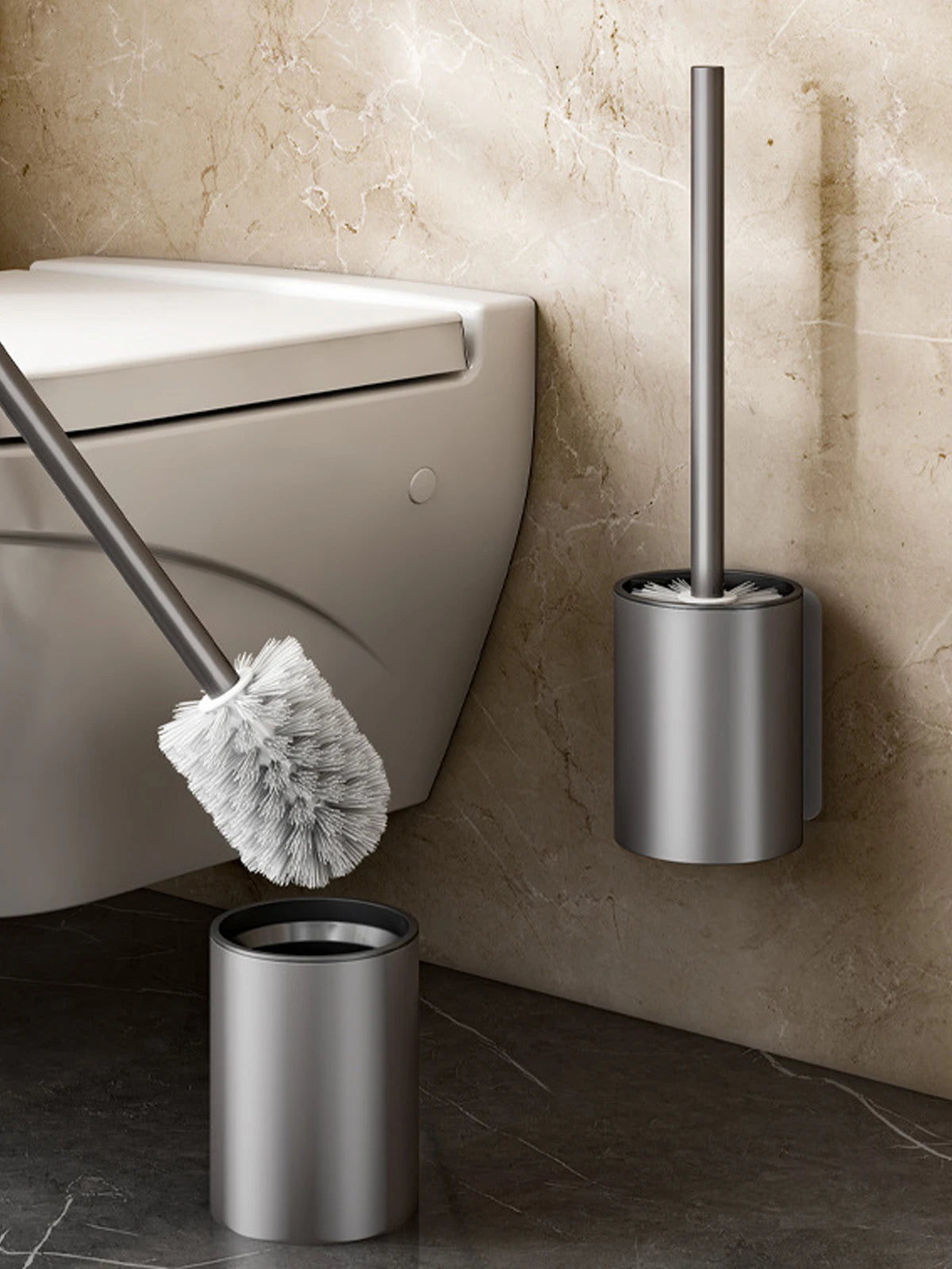 Space Aluminum Long Handle Toilet Brush – Wall Mounted Toilet Cleaning Set