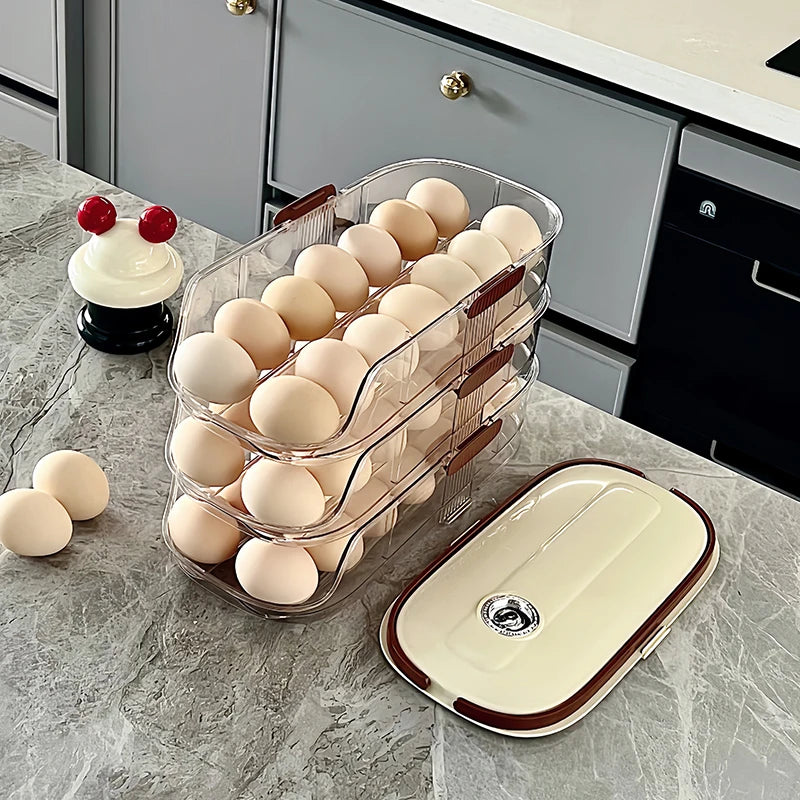 Refrigerator Egg Organizer – Sliding Plastic Egg Dispenser Case
