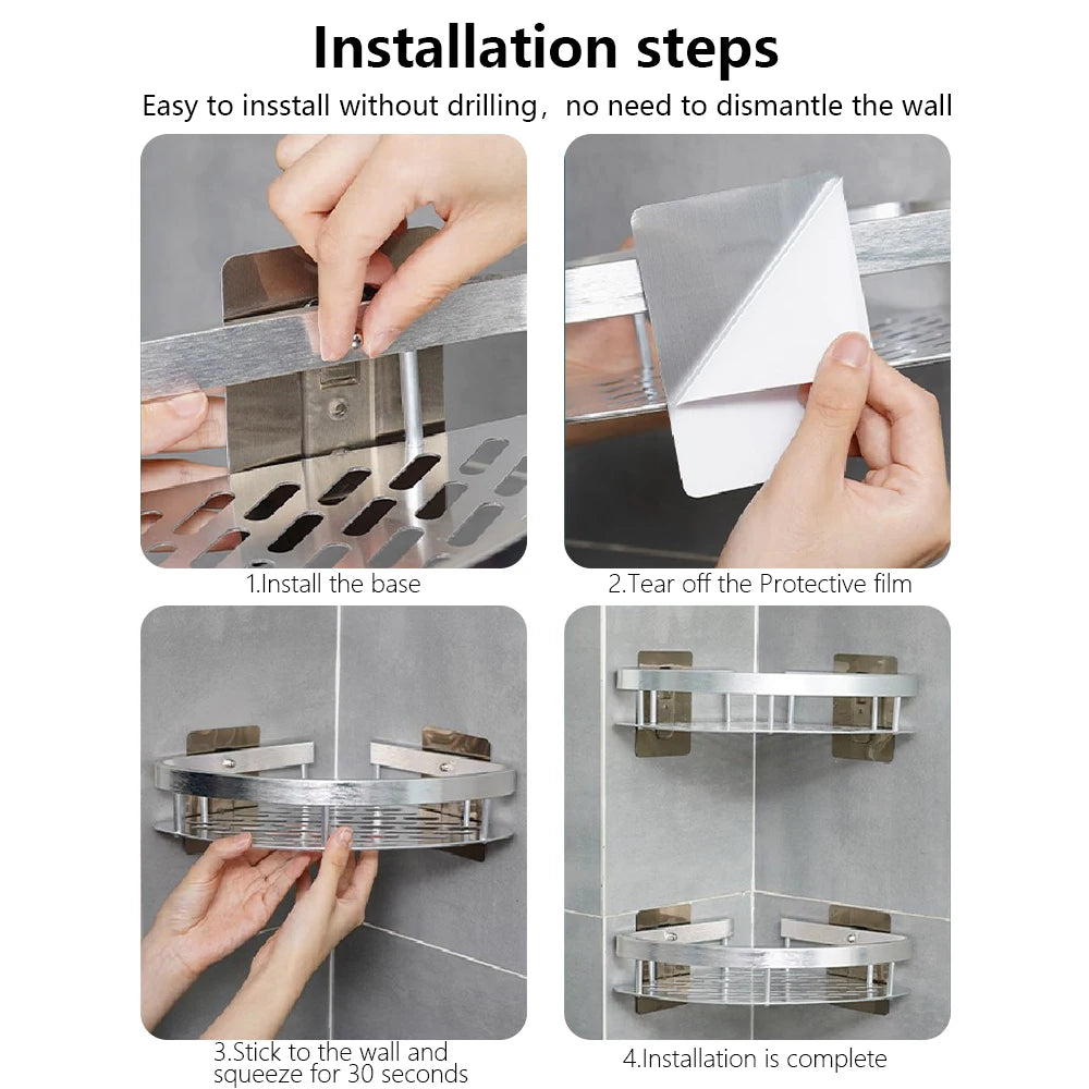 Wall Mounted Shower Caddy – Space Aluminum Corner Shelf