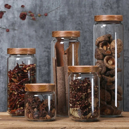 Glass Storage Jars with Acacia Wood Lids
