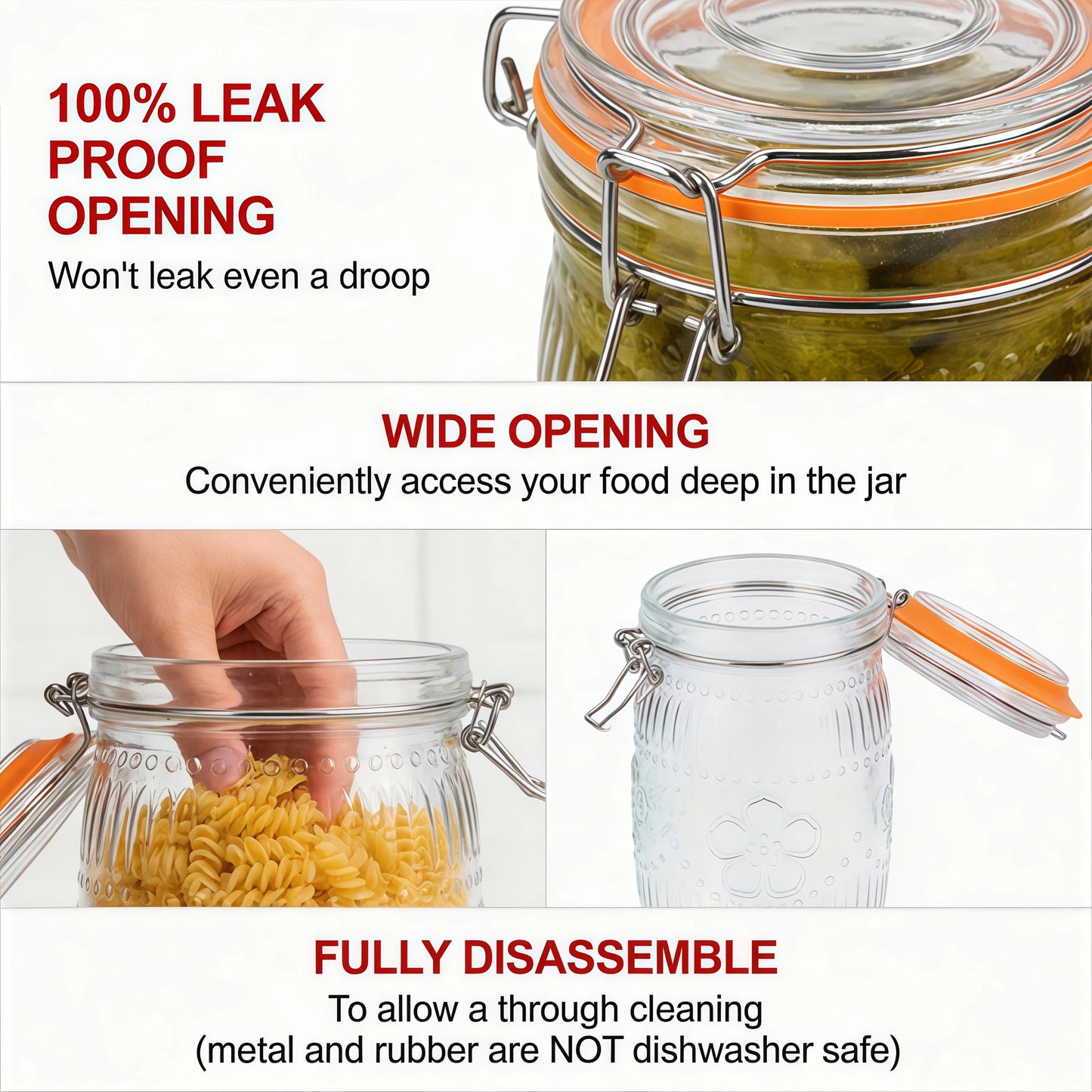 Wide Mouth Mason Jars 32oz – Airtight Glass Canisters 6-Pack