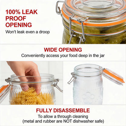 Wide Mouth Mason Jars 32oz – Airtight Glass Canisters 6-Pack