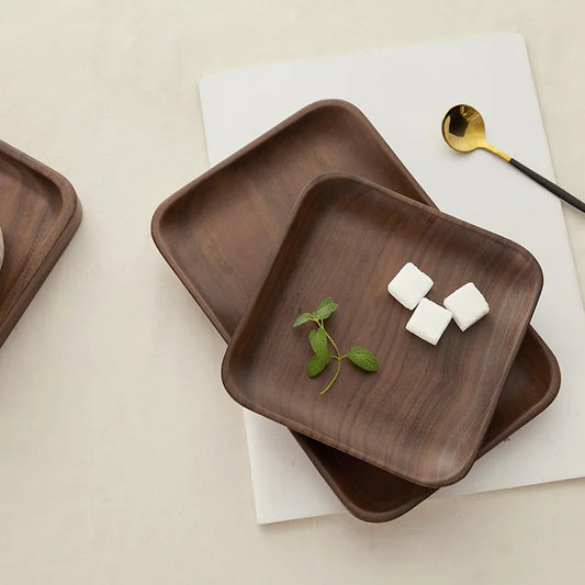 Japanese-Style Minimalist Wooden Serving Tray – Beech & Walnut Desk Organizer