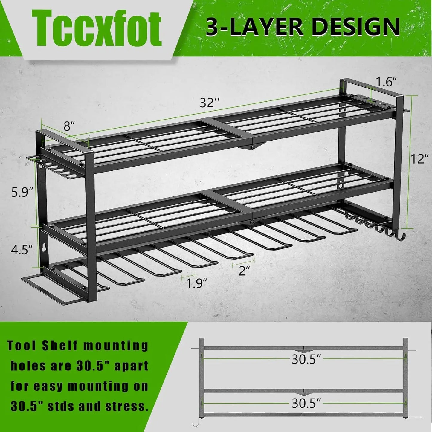 3-Layer Wall Mount Drill Holder – Garage Tool Organizer Rack