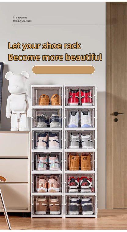Foldable Clear Shoe Box – 6-Layer Stackable Sneaker Organizer