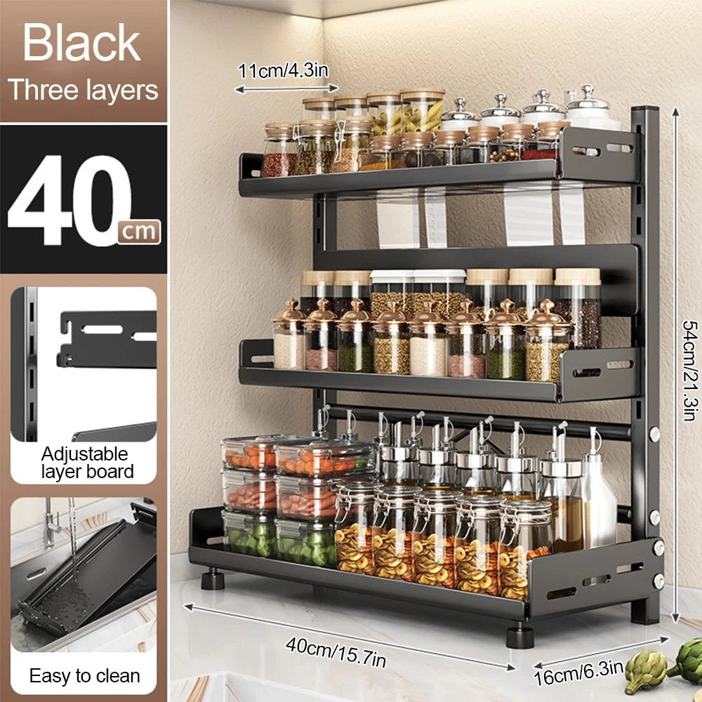 3-Tier Adjustable Spice Rack – Metal Kitchen Countertop Organizer