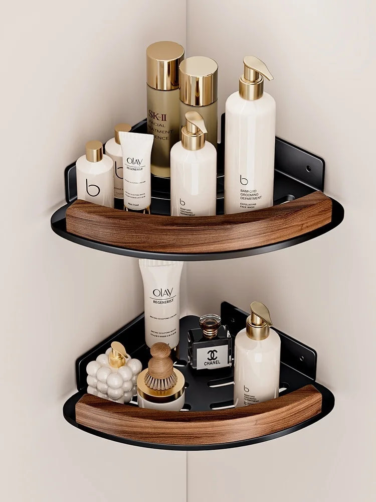 Wood Corner Bathroom Shelf – Wall Mounted Storage Organizer Rack