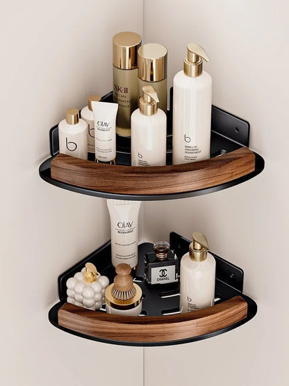 Wood Corner Bathroom Shelf – Wall Mounted Storage Organizer Rack