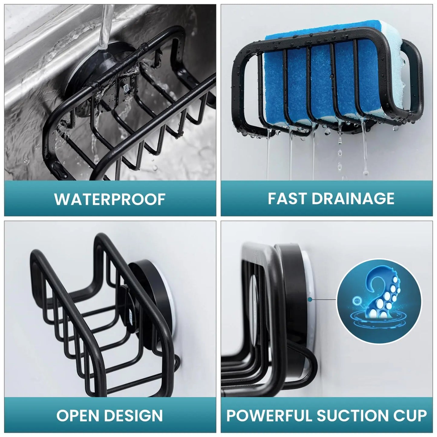 Sink Sponge Holder – Stainless Steel Suction Rack for Kitchen Storage