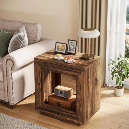Rustic Wood End Table – 2-Tier Square Side Table, 24-Inch