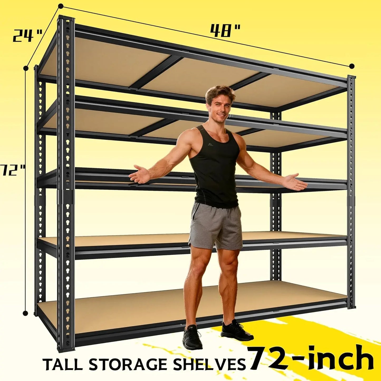 5-Tier Heavy Duty Garage Shelving – 48" Metal Storage Rack