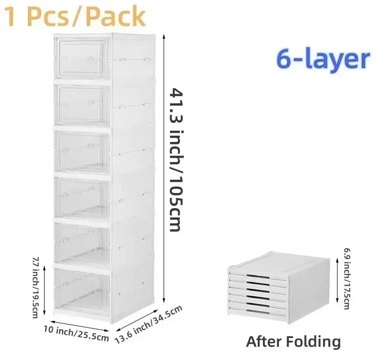 Foldable Clear Shoe Box – 6-Layer Stackable Sneaker Organizer