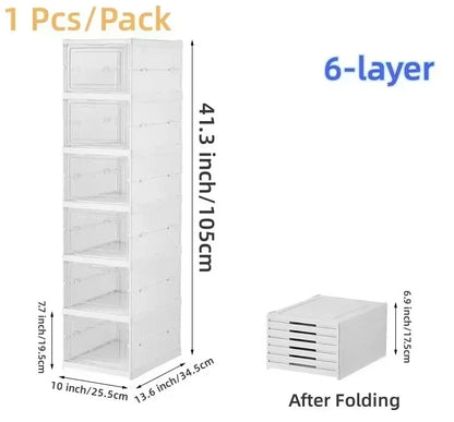 Foldable Clear Shoe Box – 6-Layer Stackable Sneaker Organizer