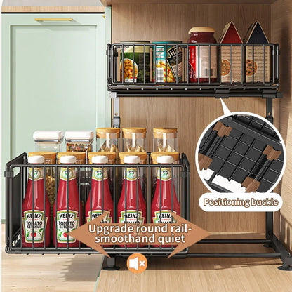2-Tier Under Sink Organizer – Adjustable Sliding Metal Shelf