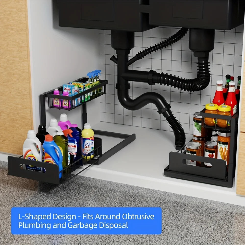 2-Tier Sliding Under Sink Organizer – Rustproof Metal Storage