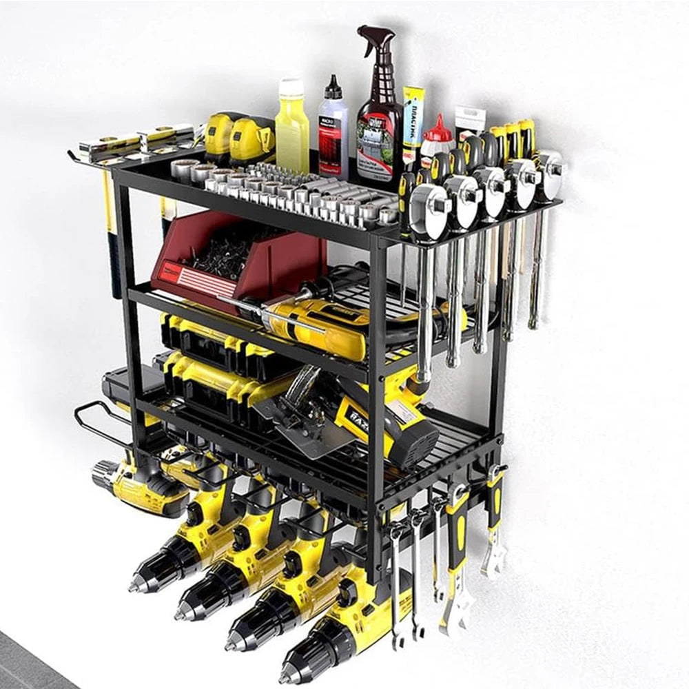 Power Tool Organizer – 4-Tier Wall Mounted Heavy-Duty Metal Rack