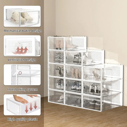 12-Pack Stackable Shoe Storage Boxes – Transparent Plastic