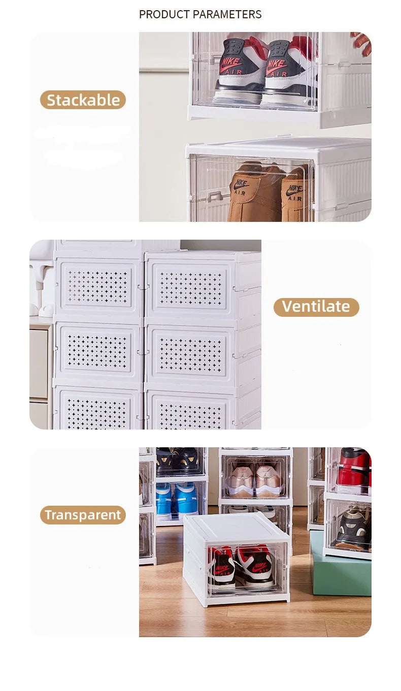 Foldable Clear Shoe Box – 6-Layer Stackable Sneaker Organizer