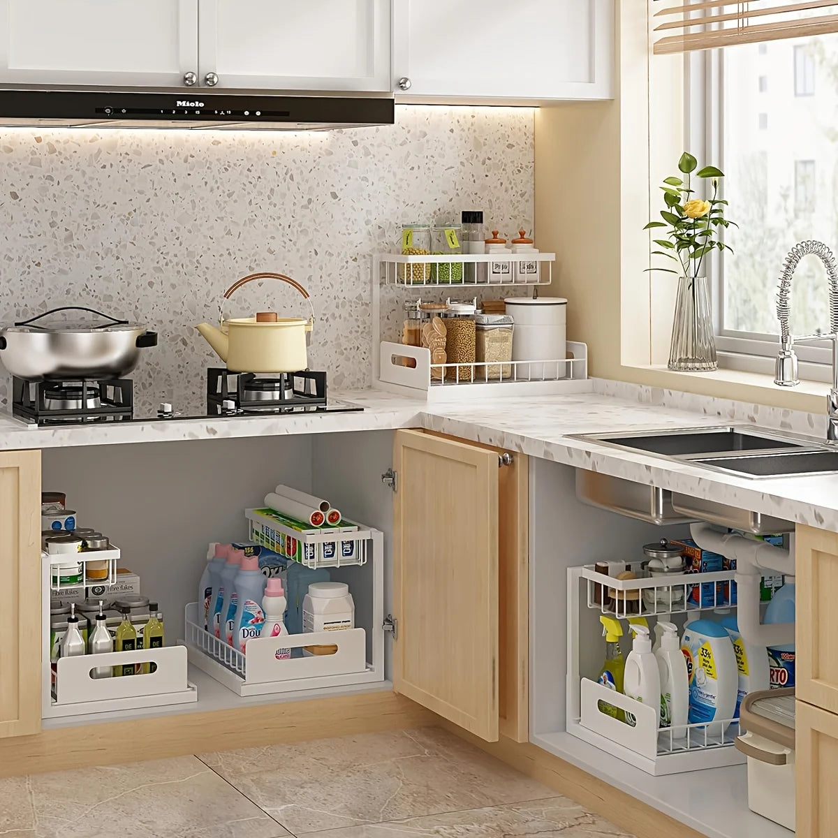 2-Tier Sliding Under Sink Organizer – Rustproof Metal Storage