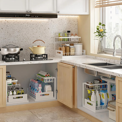2-Tier Sliding Under Sink Organizer – Rustproof Metal Storage