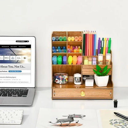 Wooden Desk Organizer – DIY Stationery Storage with Drawer