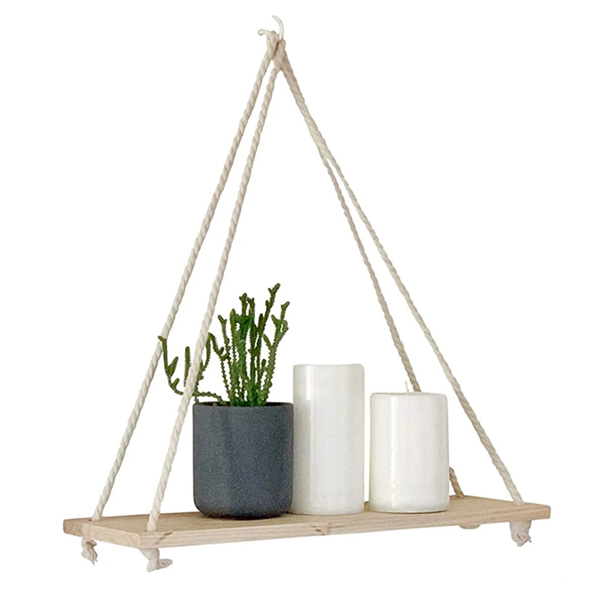 Floating Wall Shelf – Macrame Rope Triangle Wood Rack