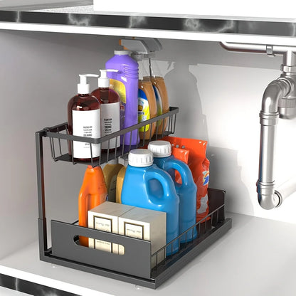 2-Tier Sliding Under Sink Organizer – Rustproof Metal Storage