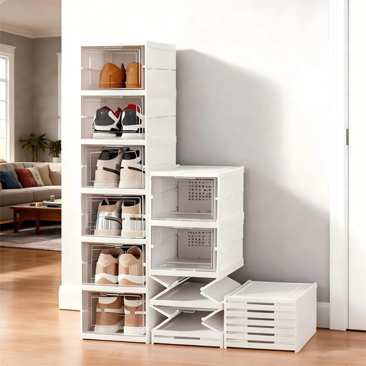 Foldable Clear Shoe Box – 6-Layer Stackable Sneaker Organizer
