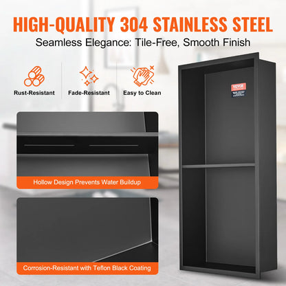 Stainless Steel Shower Niche – Double Tier Recessed Wall Shelf