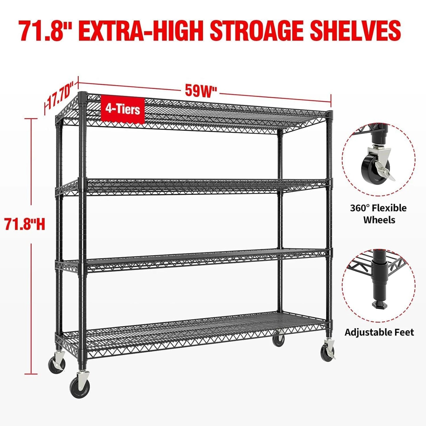 Industrial Wire Shelving – 4-Tier Heavy-Duty Metal Storage Rack