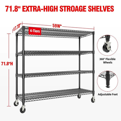 Industrial Wire Shelving – 4-Tier Heavy-Duty Metal Storage Rack