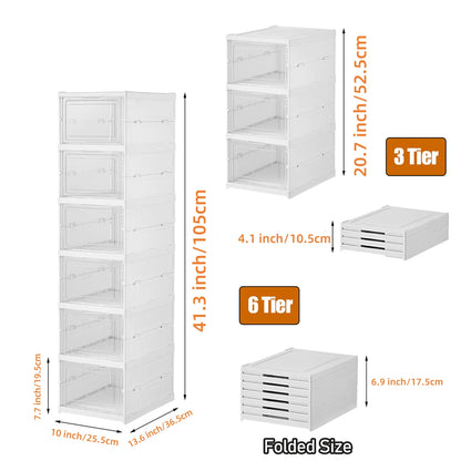Foldable Clear Shoe Box – 6-Layer Stackable Sneaker Organizer