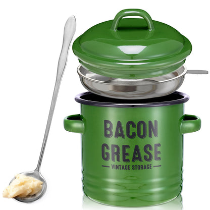Bacon Grease Container with Strainer – 46oz Farmhouse Kitchen Oil Can