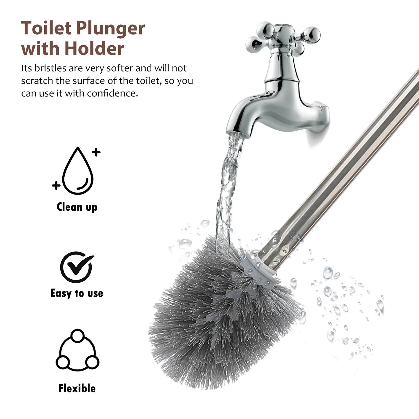 Toilet Brush & Plunger Set with Holder – Soft Bristles, Compact Bathroom Cleaning Kit