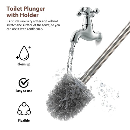 Toilet Brush & Plunger Set with Holder – Soft Bristles, Compact Bathroom Cleaning Kit