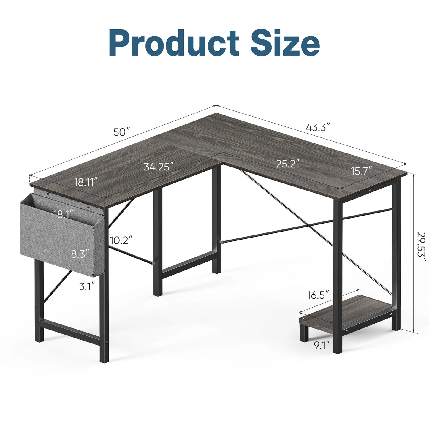 L-Shaped Gaming Desk – 50 Inch Wooden Corner Computer Table