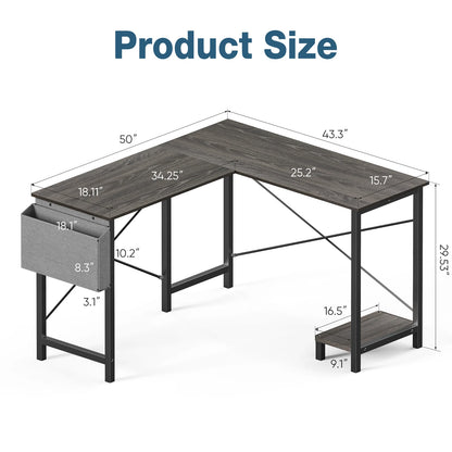 L-Shaped Gaming Desk – 50 Inch Wooden Corner Computer Table