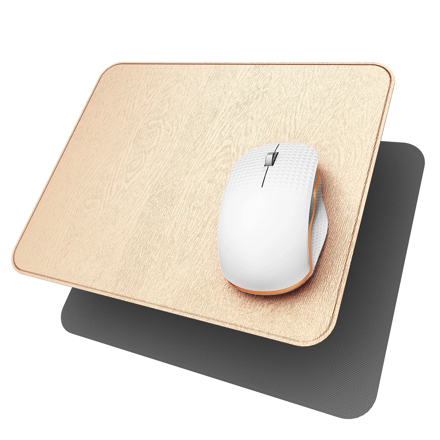 Square Hard Mouse Pad – Ultra-Thin Wood-Textured PU Leather Mat