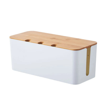 Cable Management Box – Wooden Style Cord Organizer for Desk