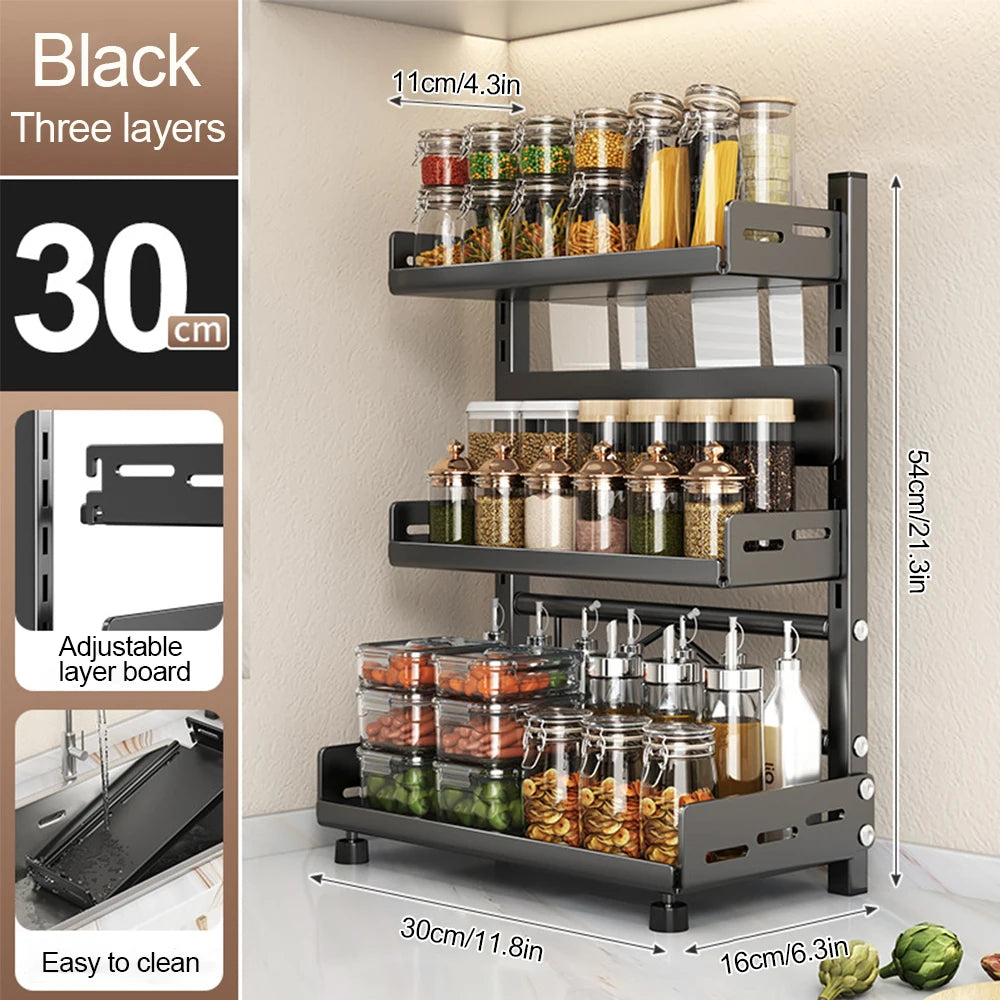 3-Tier Adjustable Spice Rack – Metal Kitchen Countertop Organizer
