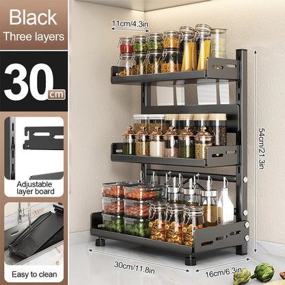 3-Tier Adjustable Spice Rack – Metal Kitchen Countertop Organizer