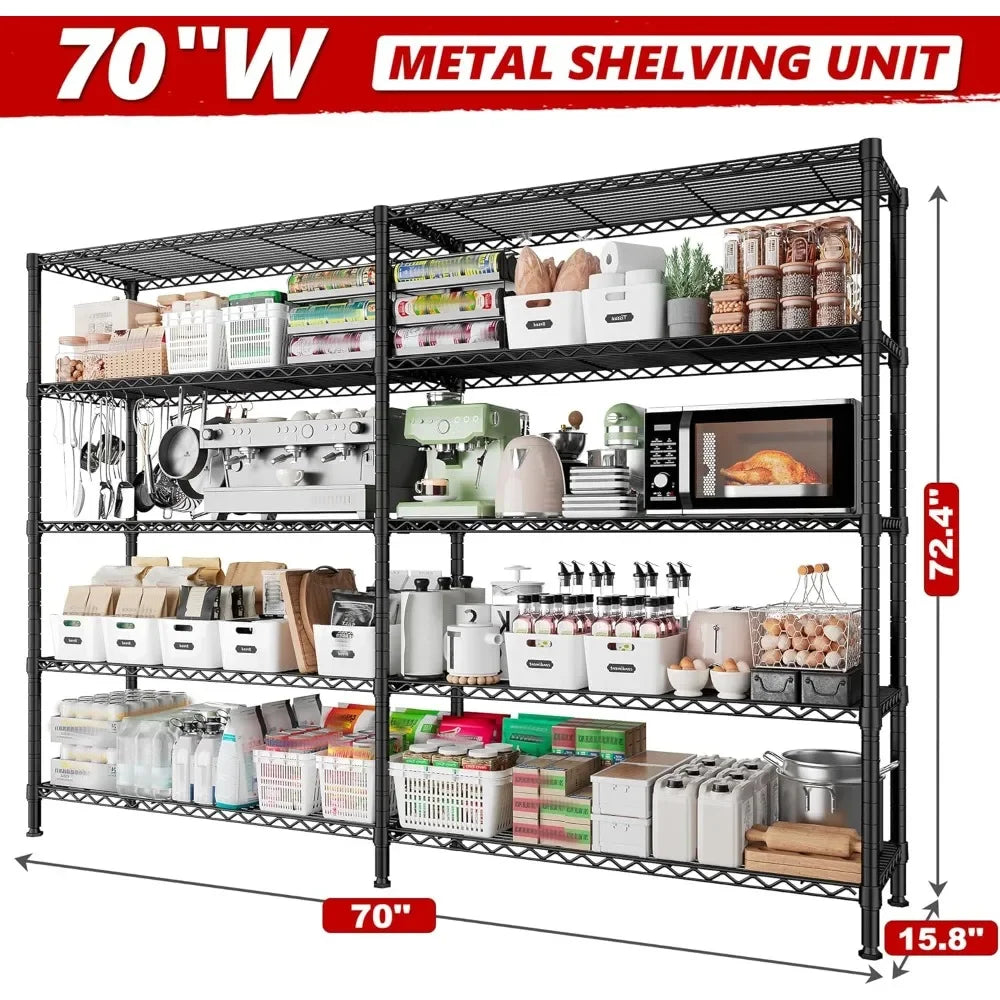 70" Heavy-Duty 5-Tier Metal Wire Shelving Unit – Black