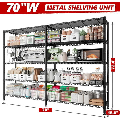 70" Heavy-Duty 5-Tier Metal Wire Shelving Unit – Black