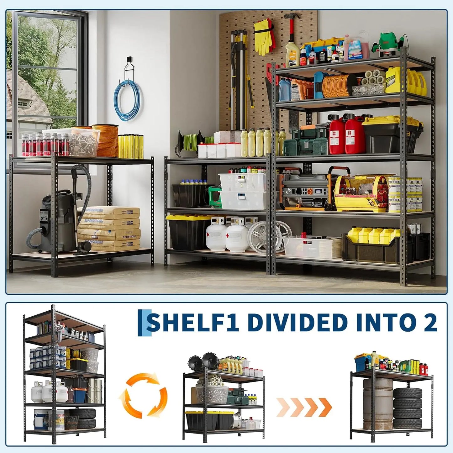 5-Tier Heavy Duty Metal Shelving Unit – 72"H, 4 Pack
